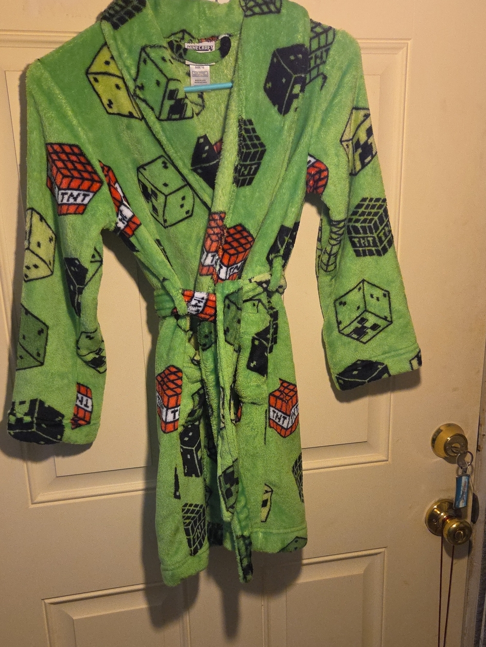 Minecraft Green Kids' Plush Robe with TNT & Creeper Blocks - Unbranded